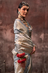 Gray shaded leheriya silk saree with handloom weaving saree | Shaded leheriya style Saree